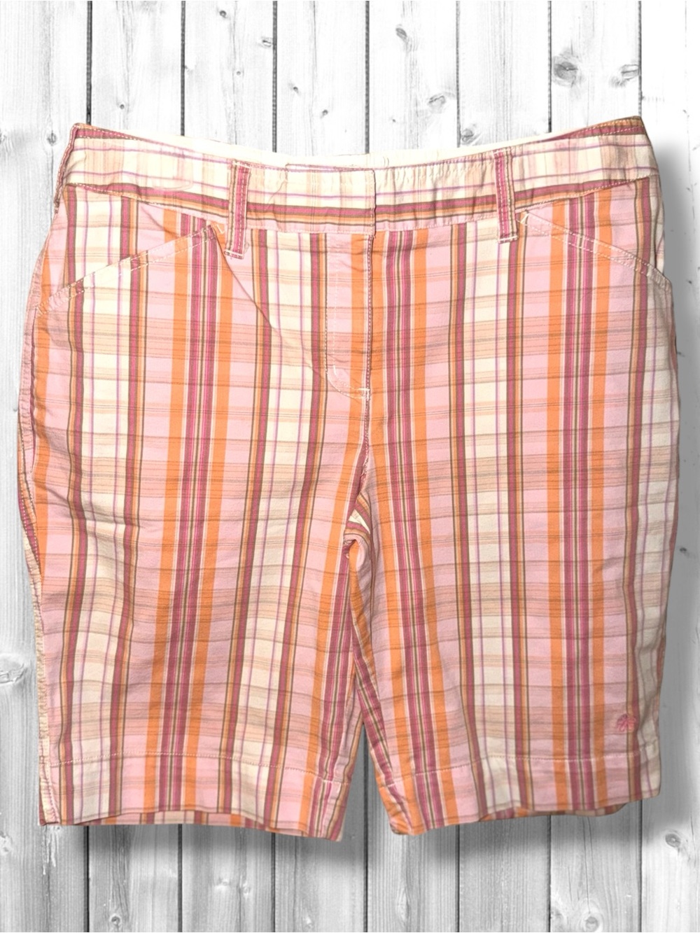 🌼Madison Pink & Orange Plaid Cotton Bermudas